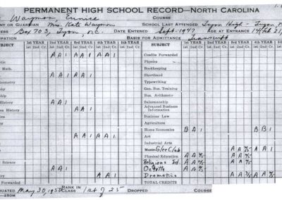 Eunice Waymon Report Card-1947-1950